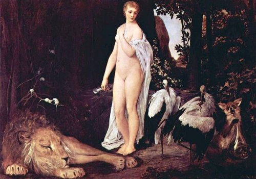 Female Nude With Animals In A Landscape - The Fable