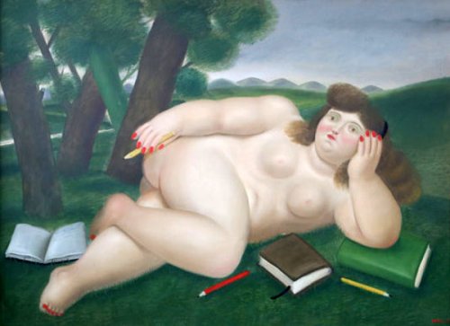 Reclining Nude With Books And Pencils On Lawn
